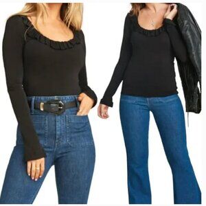 SHOW ME YOUR MUMU Black Ruffle Long Sleeve Jackie Top
